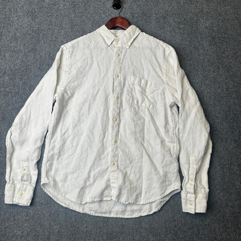 Alex Crane Playa Shirt Mens Large White 100% Linen Long Sleeve Button Up Summer
